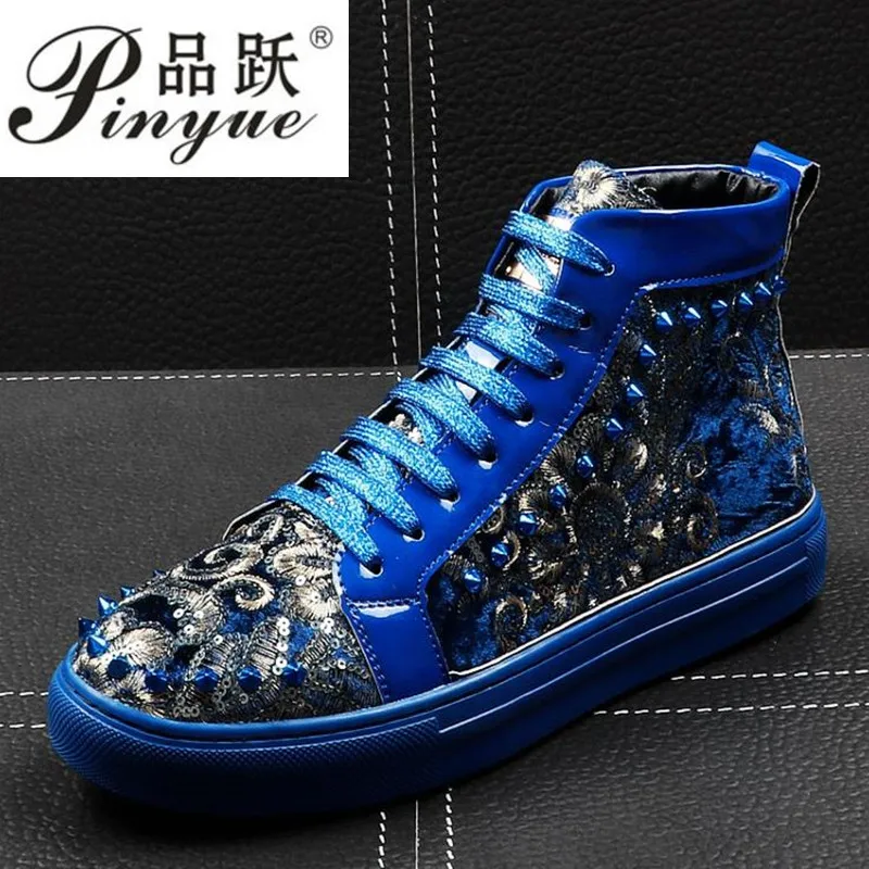 

Men Fashion Short Boots Spring Autumn Blue Rivets Punk Shoes Men Hip Hop New Arrival High Quality Men Sneakers