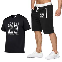 Комплект из двух предметов Для мужчин футболка с коротким рукавом укороченный топ + шорты Для мужчин костюмы Jordan 23 Новая повседневная