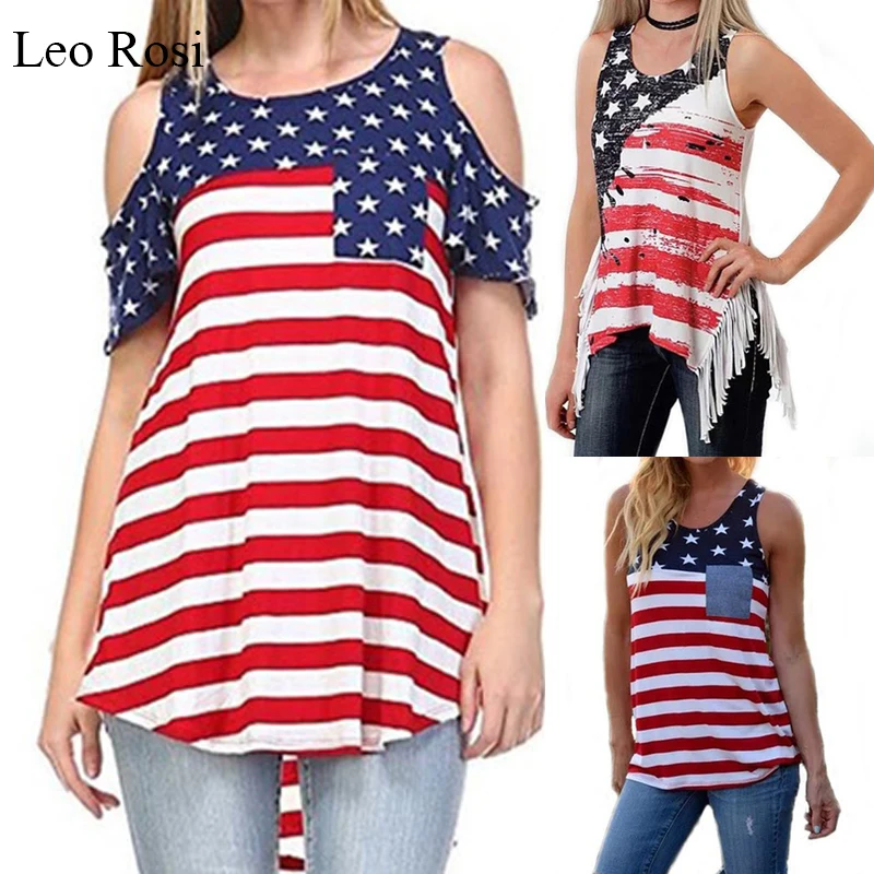 

Leo Rosi 2019 new women t-shirts casual american flag printed tops tee summer female t shirt short sleeve t shirt for women DT30