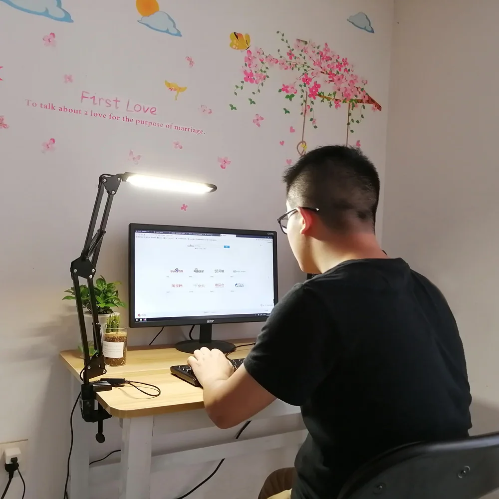 Online Brazo Largo lámpara de mesa de escritorio 3 modos de Color 9 brillo atenuación plegable ajustable Luz de mesa LED luz USB