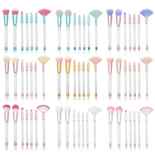 New 7Pcs DIY makeup brushes transparent crystal hollow tube handle makeup brush set DIY hands-on perfusion sand assembly PVC bag