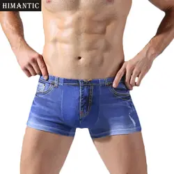 Нижнее белье Мужские джинсовые печати сексуальные боксеры 3D джинсы шорты классический принт боксеры мужские s Новые стильные трусы плавки