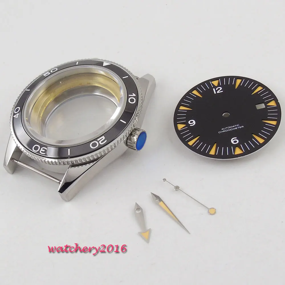 2018 Sapphire Glass High quality hardened Watch Case 41mm parnis black Dial + Hands + Watch Case set fit ETA 2824 2836 Movement 2018 Sapphire Glass High quality hardened Watch Case 41mm parnis black Dial + Hands + Watch Case set fit ETA 2824 2836 Movement