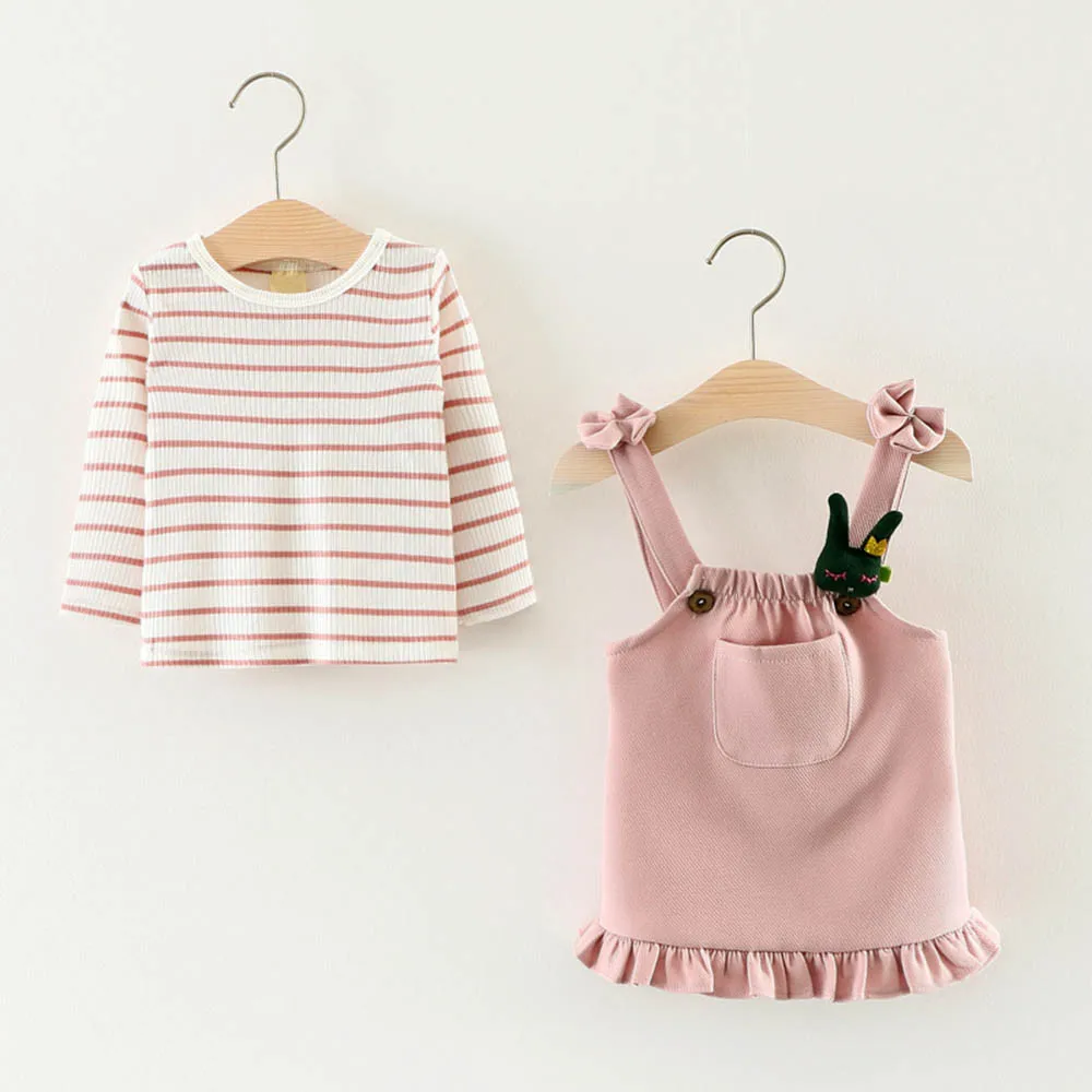 2Pcs 12M-3T Baby Kids Girls Dress+T-shirt Tops Children Outfits Clothes Toddler Infant Spring Autumn Party BFOF | Детская одежда и