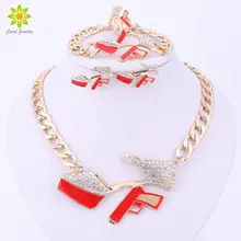 Уникальный Дизайн Мода Панк на высоком каблуке ожерелье с обувью браслет, серьги, кольцо кристалл золотого цвета комплекты украшений для женщин