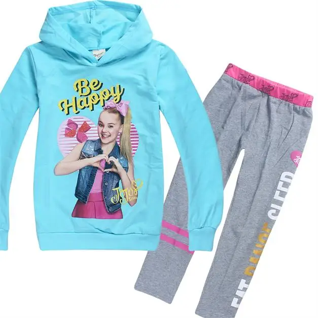 JOJO SIWA/комплект одежды, спортивные костюмы для девочек, толстовка+ Хлопковые Штаны, одежда для малышей, одежда для детей, 2 предмета Подростковая толстовка, костюм на День Благодарения