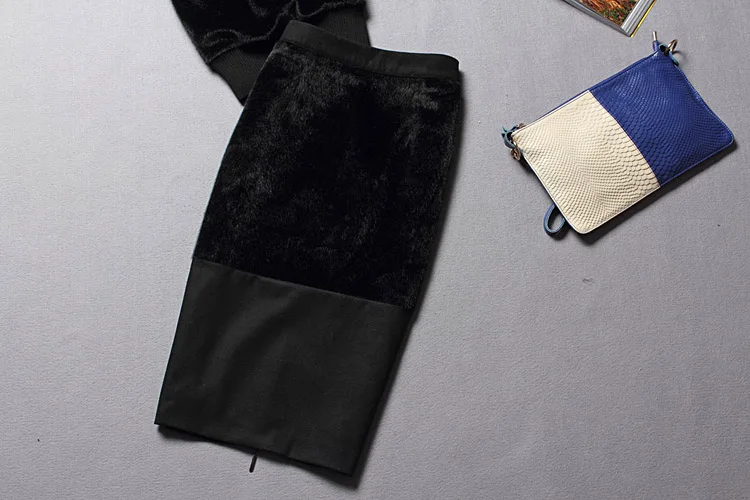 Подиум высокое качество дизайнер женские вечерние весна осень вечерние Виктория Бекхэм черные топы комплект с юбкой в обтяжку