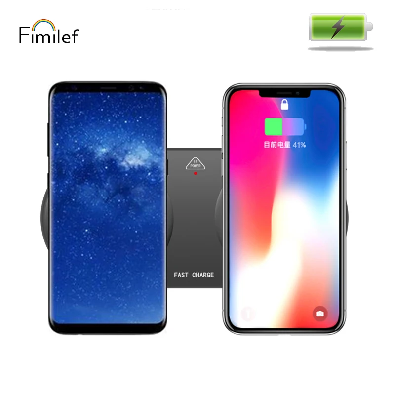 Fimilef Беспроводное зарядное устройство для iPhone X 8 plus быстрая зарядка Samsung Dual USB QI