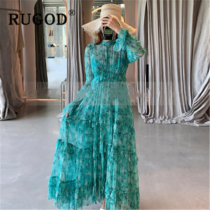 RUGOD Ruches flare mouwen party dress vrouwen Bohemen gedrukt vrouwen maxi jurken vestidos Mode chiffon zomer jurk vrouwelijke RUGOD Ruches flare mouwen party dress vrouwen Bohemen gedrukt vrouwen maxi jurken vestidos Mode chiffon zomer jurk vrouwelijke
