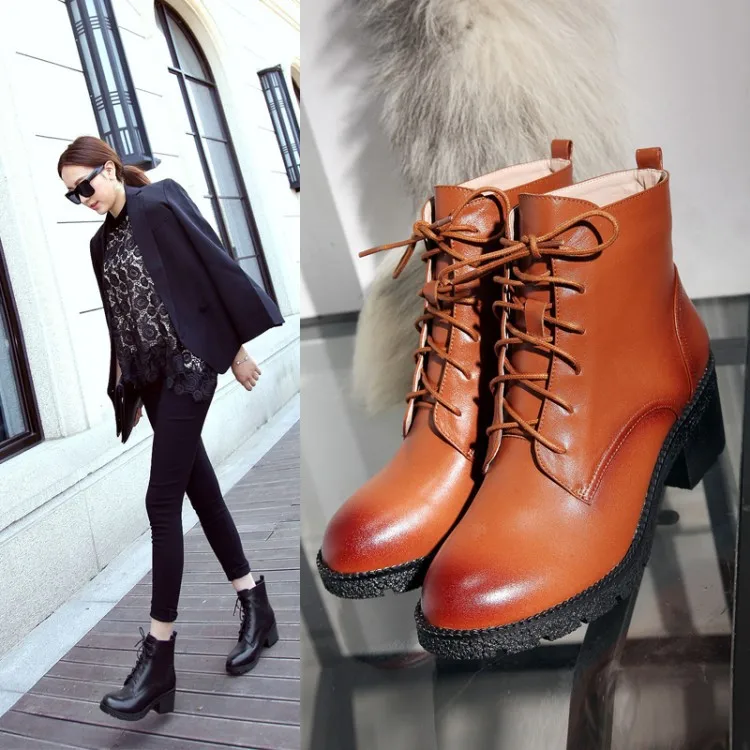 Women’s Shoes Fall And Winter Casual Fashion Comfort Round Cross Straps Retro Platform Chunky Heels Ankle Boots High Quality