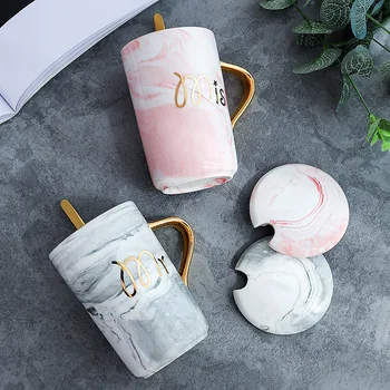 

Marble Pattern Lovers Couple Cups 400ml Ceramic Coffee Mugs with Lid Spoon MR MIS Gold Print Porcelain Milk Tea Water Cup