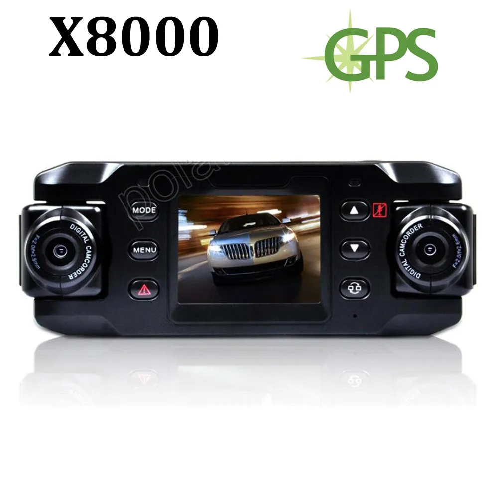 Новая Автомобильная камера с двумя объективами X8000 с gps Full HD 1080P G-sensor с двойным вращающимся на 180 градусов объективом DVR видеорегистратор dfdf