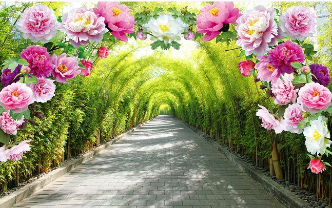 Пользовательские садовые обои 3D цветы коридор пейзаж фрески для гостиной