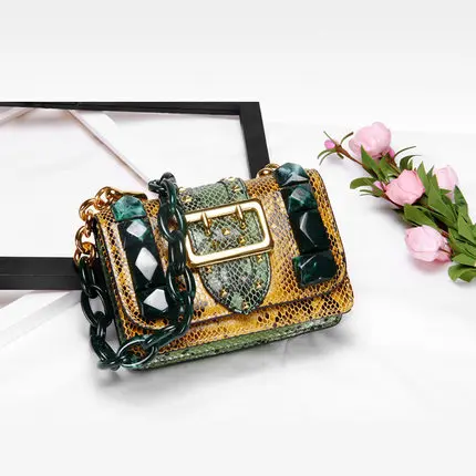 

2018 new fashion small square bag contrast color chain snake pattern handbags shoulder Messenger bag ladies bag