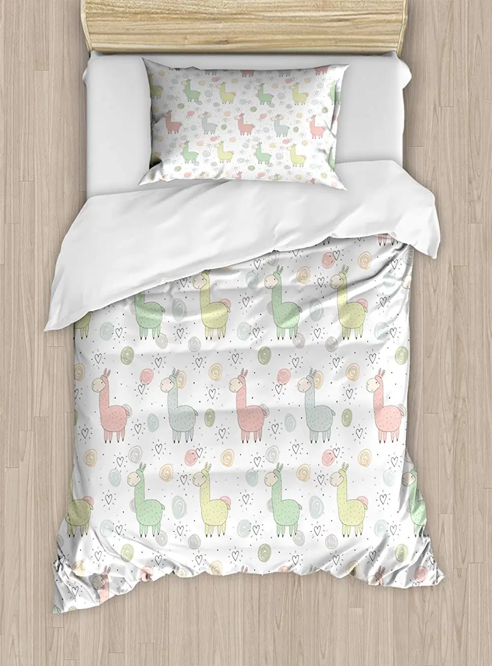 Doodle Quilted Bedspread /& Pillow Shams Set Llama Cartoon Kids Art Print
