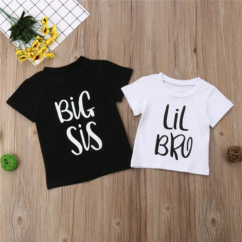 Хлопковая футболка для маленьких мальчиков и девочек с надписью «Little Brother Big Sister»; летние одинаковые топы с короткими рукавами для близнецов; Милая футболка