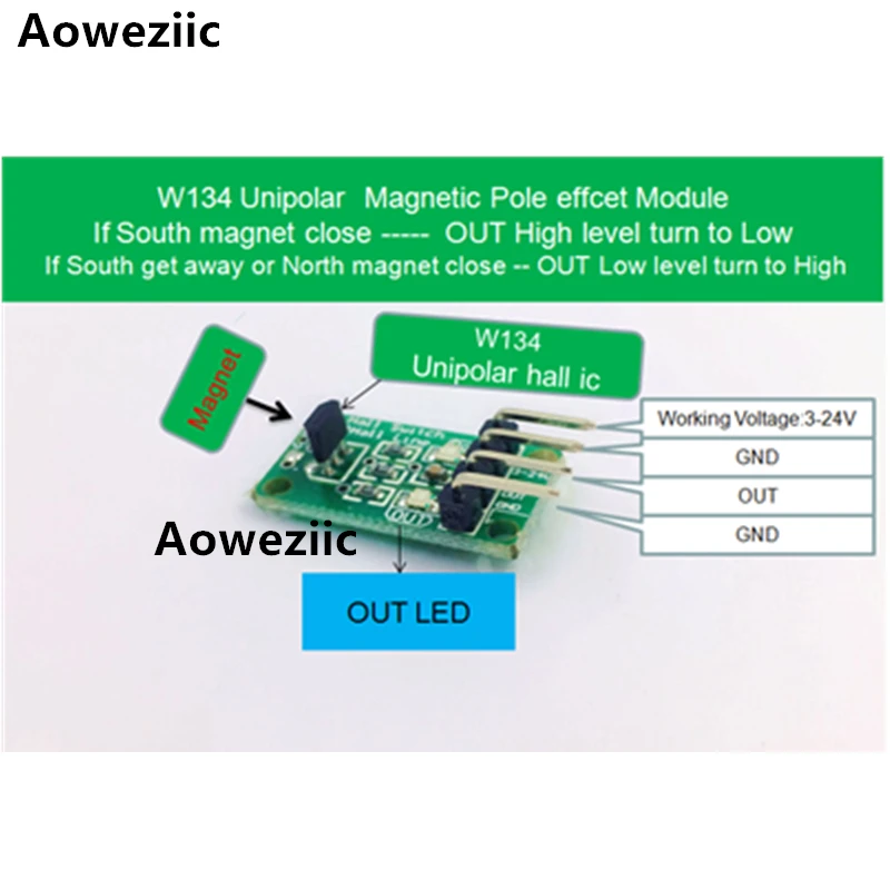 1 шт./лот WSH134 W134 однополярный Магнитный шест рабочий модуль напряжение: 3 в-24 В