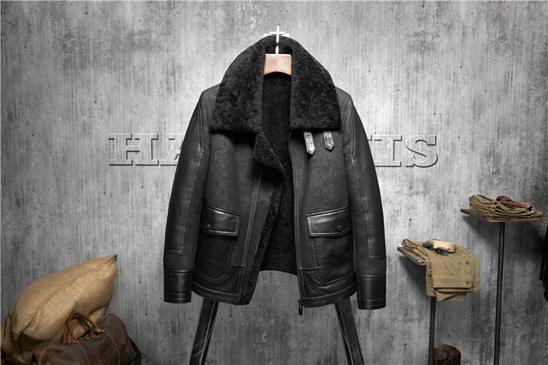 Новая оригинальная Летающая куртка, черная, B3, куртка, овечья кожа, куртка, Мужская Меховая куртка, авиация, кожевенное ремесло, пальто пилота