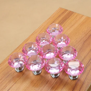

5PCS Pink Crystal Glass Diamond Door Handles 30mm Kitchen Cabinet Cupboard Drawer Pulls Wardrobe Knobs Hardware Accessories