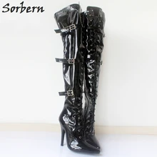 Sorbern Sexy Over-the-Knee Long Boots Woman Pointed Toe 12CM Thin Heel Lace-Up Boots For Woman Shoes 2018