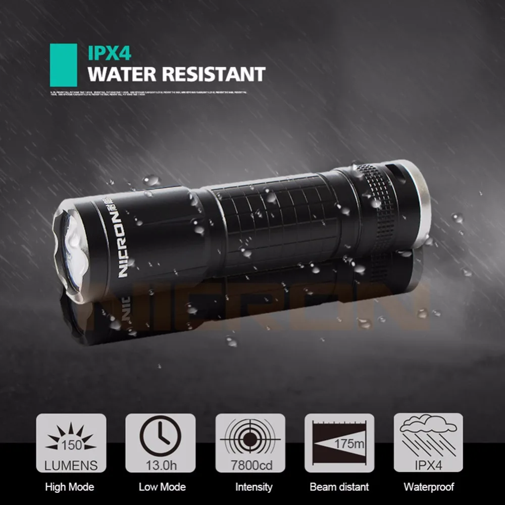 NICRON 3W светодиодный водонепроницаемый фонарик IPX4 с защитой от падения 150LM 3xaaa