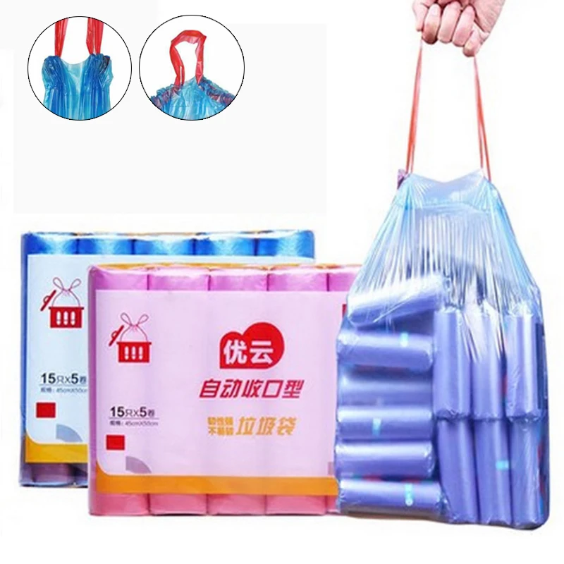 

5 Rolls Garbage Bags Disposable Household Kitchen Storage Bag Thickening Point Plastic Trash Bag Automatic Stringing Type Closed