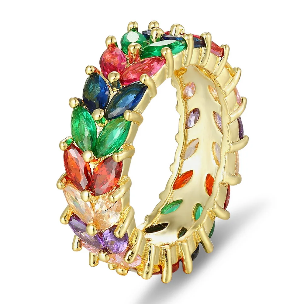 

Fashion Filled Bling Jewelry Rainbow Round Shape CZ Engagement Wedding Ring for Women Colorful Cubic Zirconia Eternity Rings
