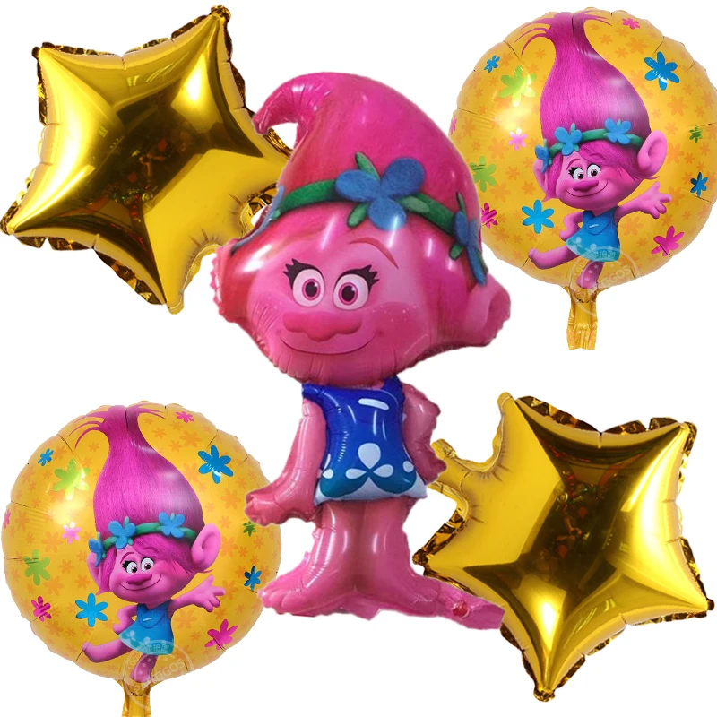 

5pcs/set Cartoon Trolls Foil Balloons Children's birthday wedding Party Decor Kids Star Helium Air Ballon Globos Inflatable Toys