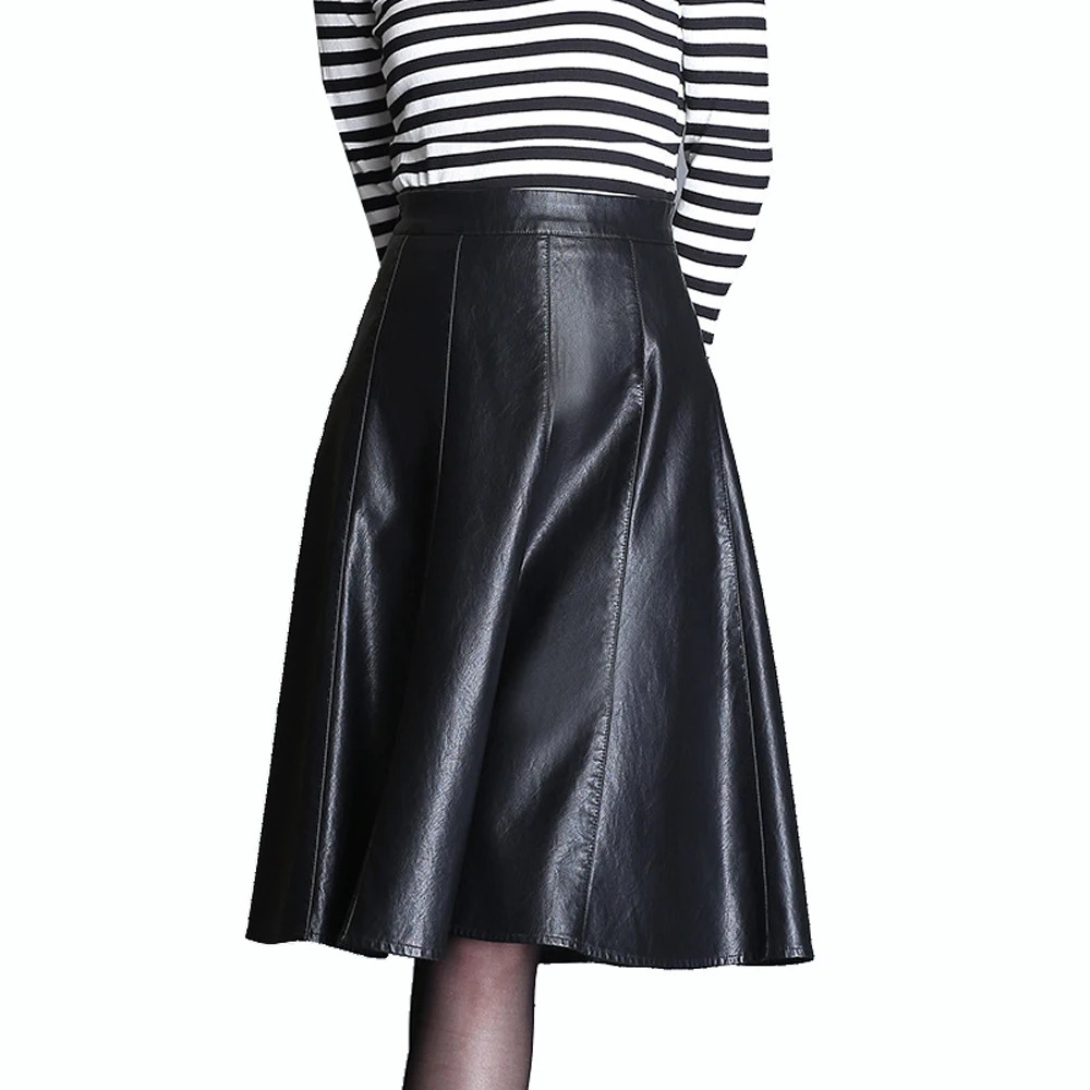 4XL Women Faux Leather Skirt Plus Size A line Skirt Knee Elegant