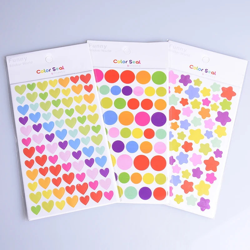 6pcs/set Colorful Dot Love Heart Stars Shape Funny Toy Sticker Kids Paper Diary Scrapbook Decorative Stickers for Children Toys