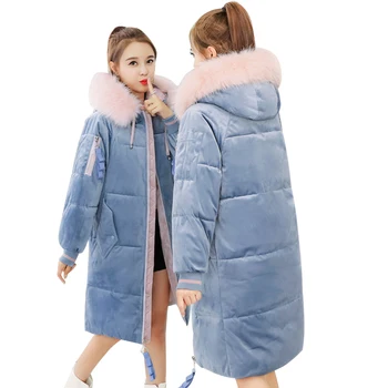 

New 2019 Winter Jacket Women's Coats Cotton Padded Clothing Women Winter Korean Loose BF Long Large Fur Collar Hooded Parkas