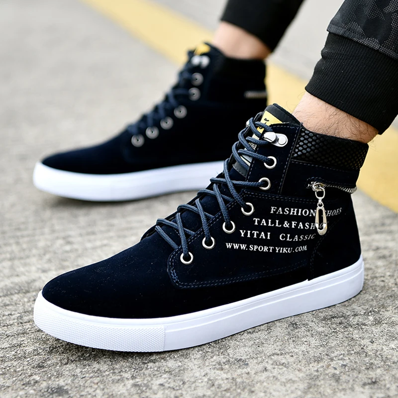 Men's Casual Shoes Lace-Up Men Canvas Shoes Comfortable High Top Vulcanized Shoes Men Sneakers Fashion Leather Shoes Mens Flats