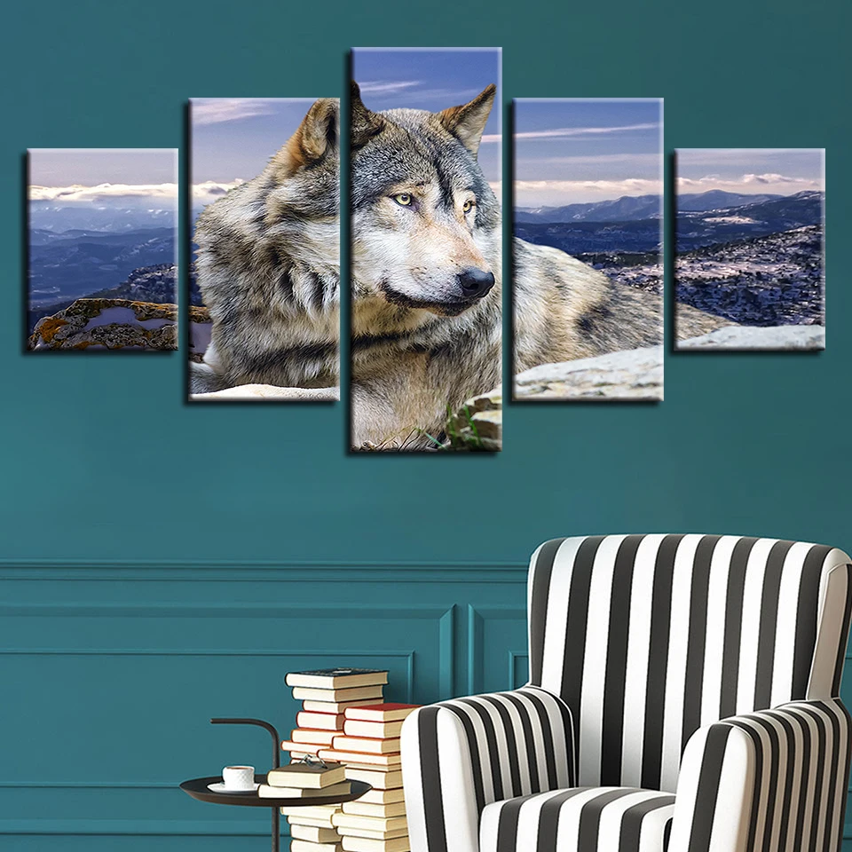 

Canvas Wall Art Pictures Home Decor 5 Pieces Animal Wolf Landscape Paintings For Living Room Modular HD Prints Posters Framework
