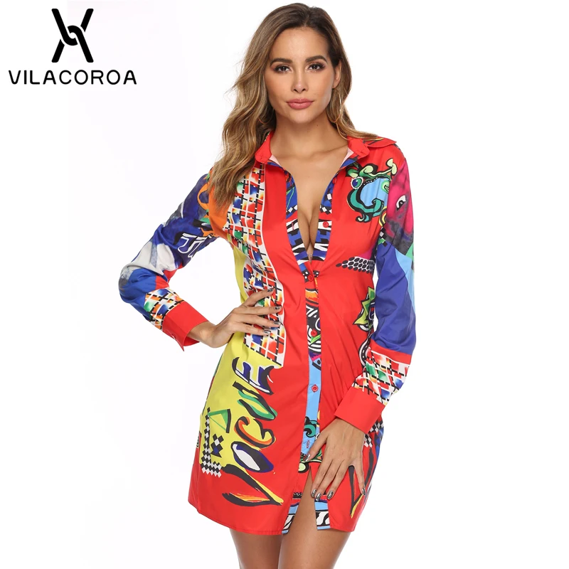 

Digital Printing Office Womens Tops And Blouses Lapel Button Long Sleeve Long Blouses Bluzki Damskie Plus Size Blouse Women