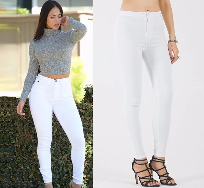 Женские брюки с высокой талией, Модные узкие обтягивающие брюки, растягивающиеся длинные сексуальные брюки, женские красивые летние белые джинсы
