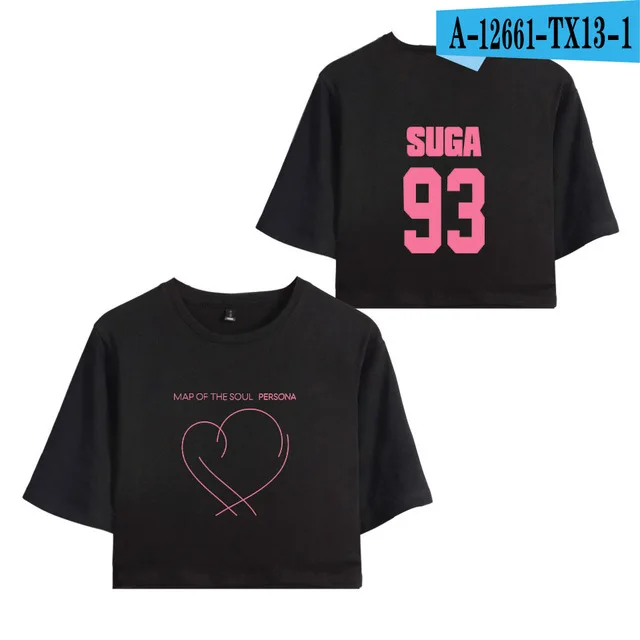 Корейский Kpop J-HOPE SUGA JIN карта соул персональный принт короткий топ женские футболки для девочек короткий рукав Сексуальная футболка - Цвет: 21
