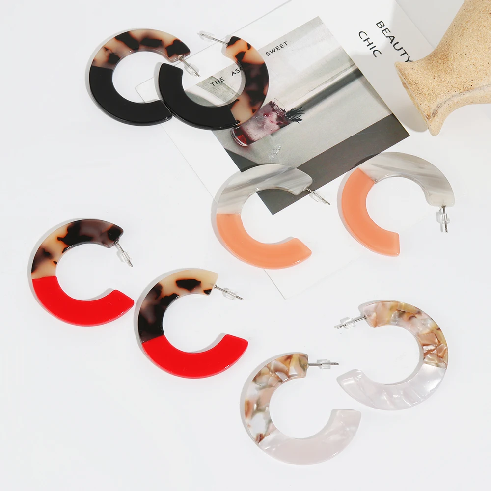 

1 Pair Vintage Acrylic Resin Round Circle Earrings Tortoise Shell Earrings Boho Hoop Earrings Jewelry Accessories Gift for Women