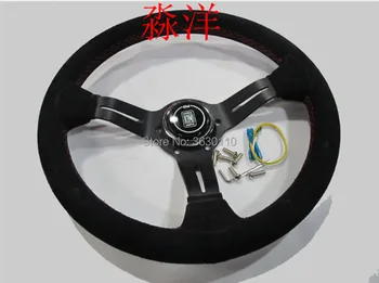 

13inch For ND style Steering Wheel Suede Leather black metal rack red line Steering Wheel Flat Game Steering Wheel