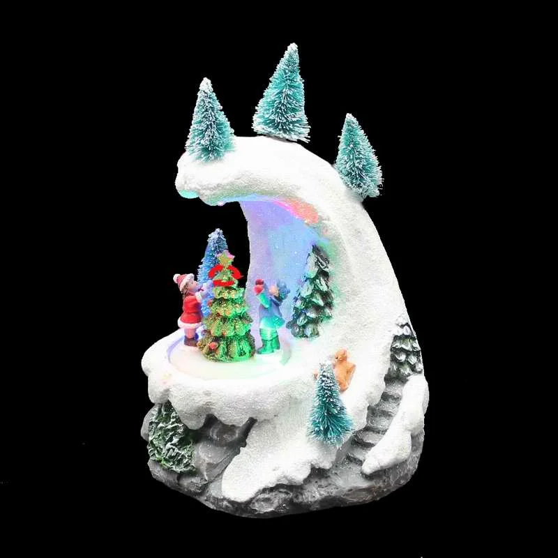 Рождественский Декор подарок Снежная гора вращающиеся фигурки и Рождественская елка с Led светильник, музыка