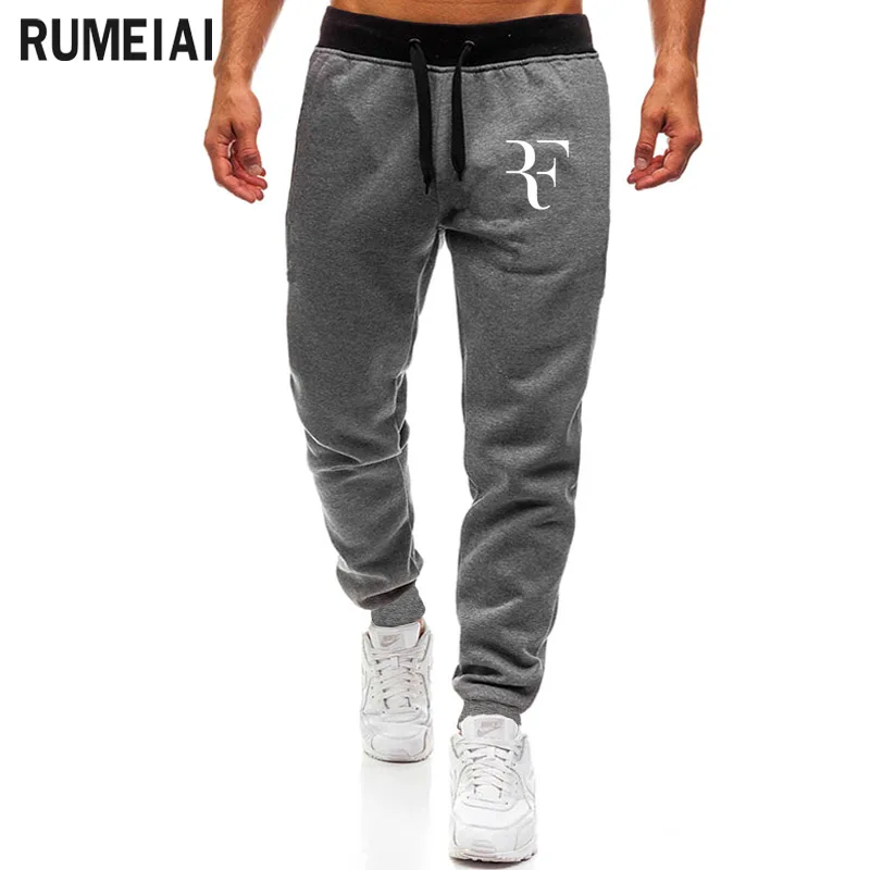 رجل ركض RF سراويل تقليدية اللياقة البدنية الرجال الرياضية رياضية القيعان نحيل Sweatpants بنطلون أسود صالات رياضية عداء ببطء السراويل الترنك