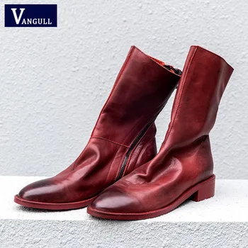 

VANGULL Women ankle boots Shoes Genuine Leather Vintage Zip Ladies Motorcycle Boots felt boots Female Snow Boot Short Fur Winter