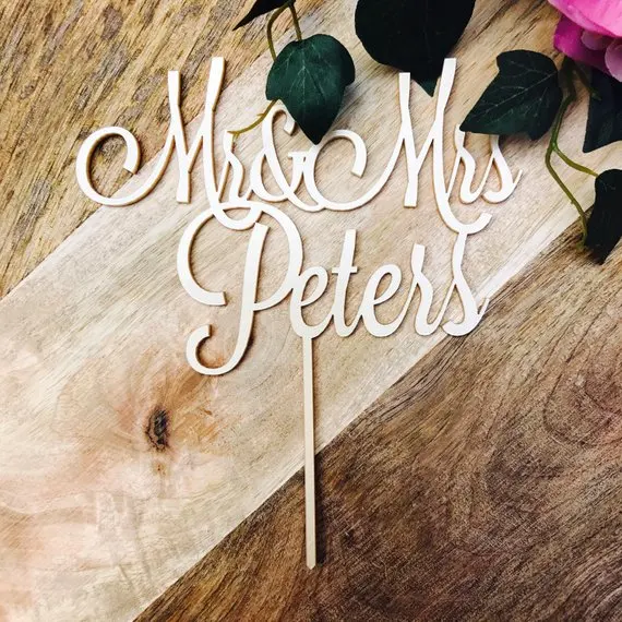 

Personalized Mr & Mrs Surname Custom Wedding Cake Topper Wedding Cake Engagement Wooden Cake Topper Party Decoration