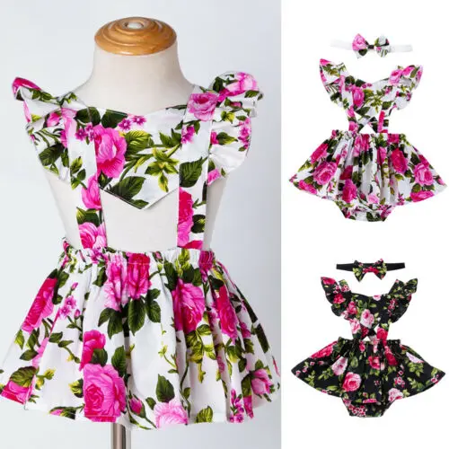 

Pretty Baby Girls Infant Summer Clothes Floral Romper Tutu Dress Outfits Sunsuit