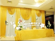 20ft*10ft white and gold wedding backdrop curtain with swag wedding drapes , wedding stage backdrop