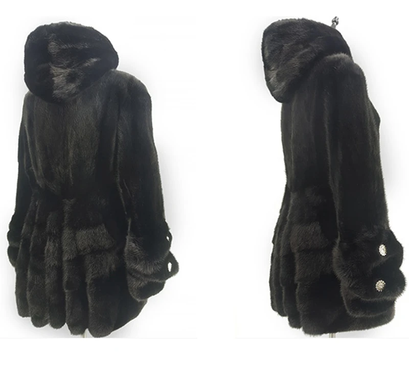 Роскошная Шуба из натуральной норки куртка с капюшоном тонкий пояс зимняя женская меховая верхняя одежда размера плюс 3XL 4XL 5XL LF5168