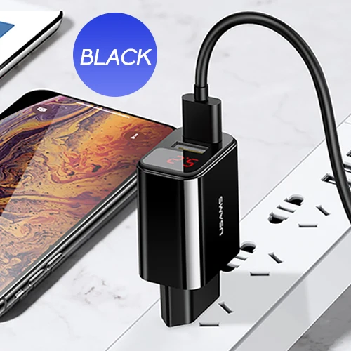 USAMS 2 USB ЕС светодиодный дисплей USB зарядное устройство для iPhone samsung Xiaomi 2.1A Быстрая зарядка настенное зарядное устройство с двумя портами зарядное устройство для мобильного телефона - Тип штекера: EU Black