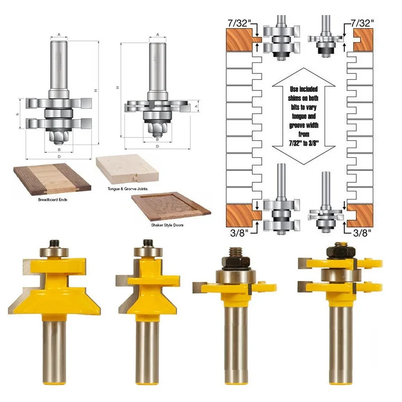 4 шт. двойной язык паз суставов маршрутизатор Набор бит 1/2-дюймовый хвостовик врезной Ножи Деревообработка доска головоломки резак
