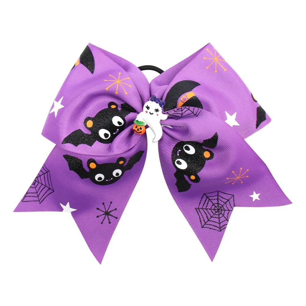 7 Inch Cheer Bows Halloween Hairbows Elastic Hair Bands Girls Ponytail Holder Printed Bowknot Ribbon Hair Accessories - Цвет: 1