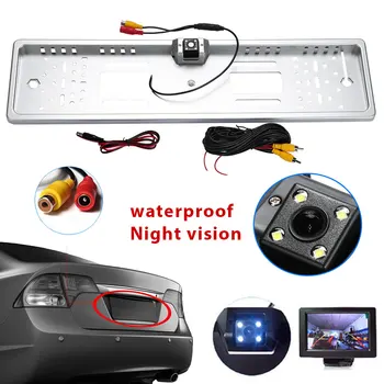 

European Car Number License Plate Frame with Rear View Camera HD 4 LEDs Night Rear View Reverse Backup Parking Rearview Camera