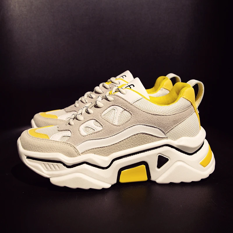 Брендовые желтые кроссовки; женская обувь; женские кроссовки на массивном каблуке; Дизайнерские кроссовки; повседневная обувь; chaussures K4-98